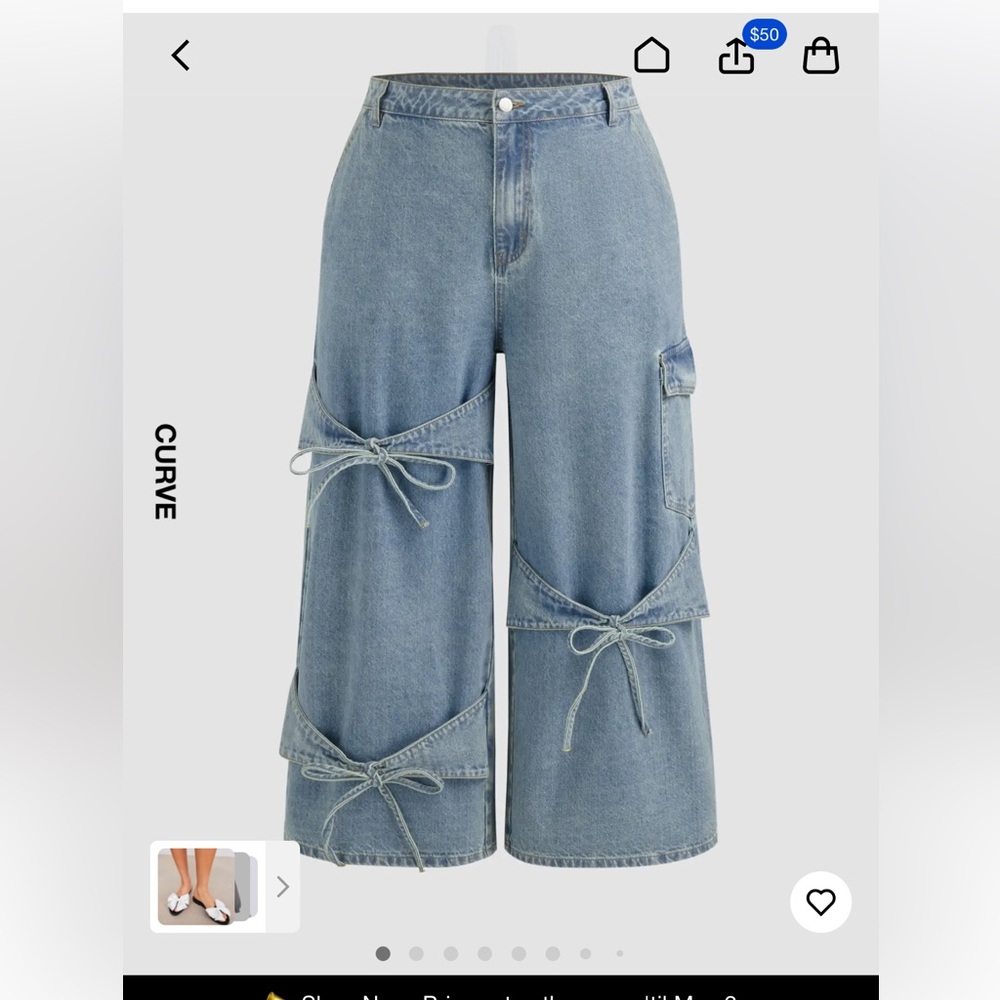 CIDER DENIM MID RISE SOLID BOWKNOT
POCKET WIDE LEG JEANS CURVE & PLUS